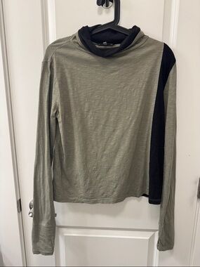 Lisa Todd Olive Green & Black Cowl Neck Casual Long Sleeve Top w/ Thumb Holes
